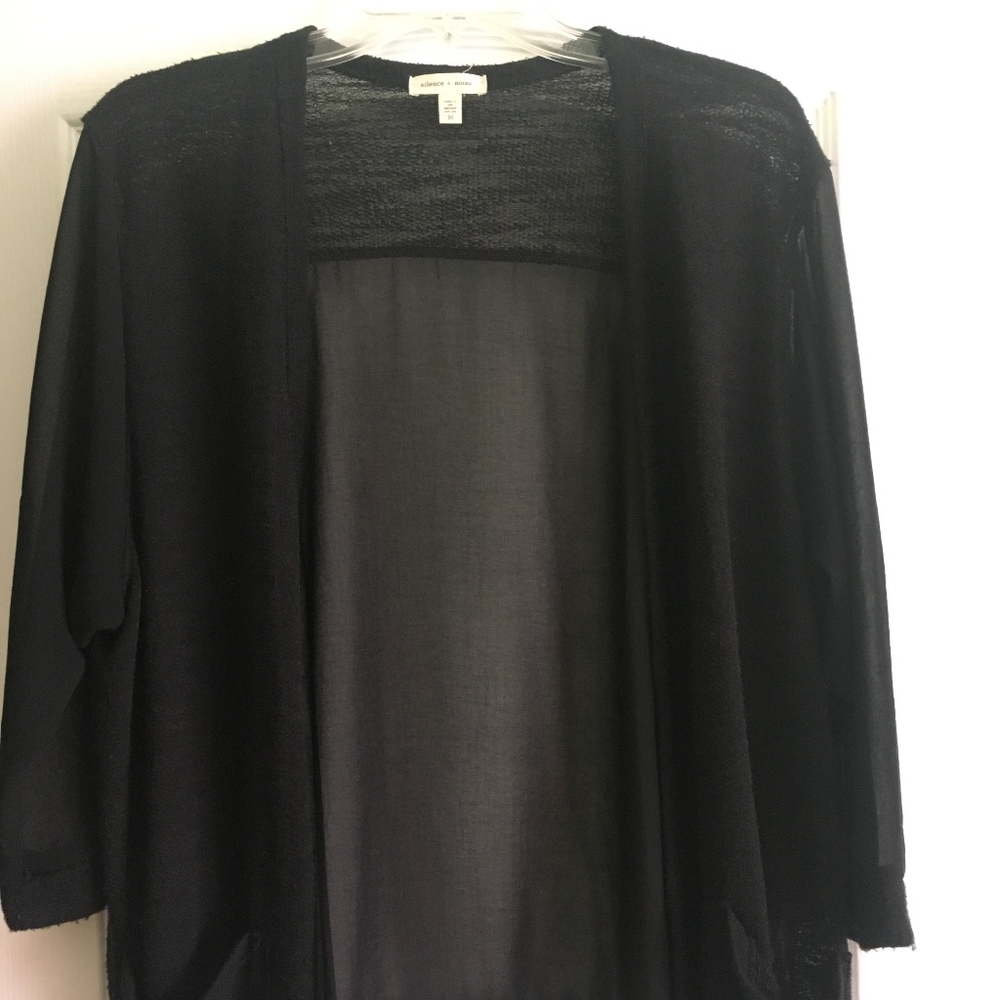 Silence + Noise Black Cardigan with Sheer Sleeves
